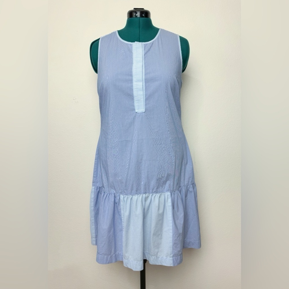 Vineyard Vines Blue And White Striped Dress Size 10 Coastal Preppy Dropped Hem